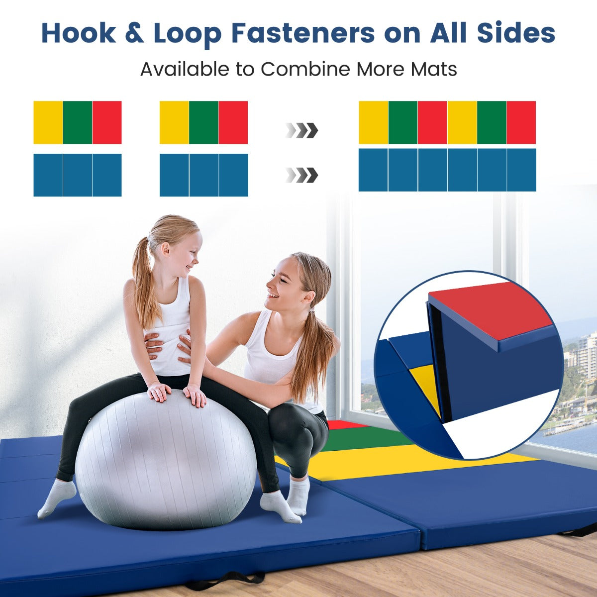 LIVSK Opvouwbare Gymnastiekmat - 5 cm Dikke EPE-schuimvulling - Handgrepen - Duurzaam en Afneembaar - 300 x 117 x 5 cm -