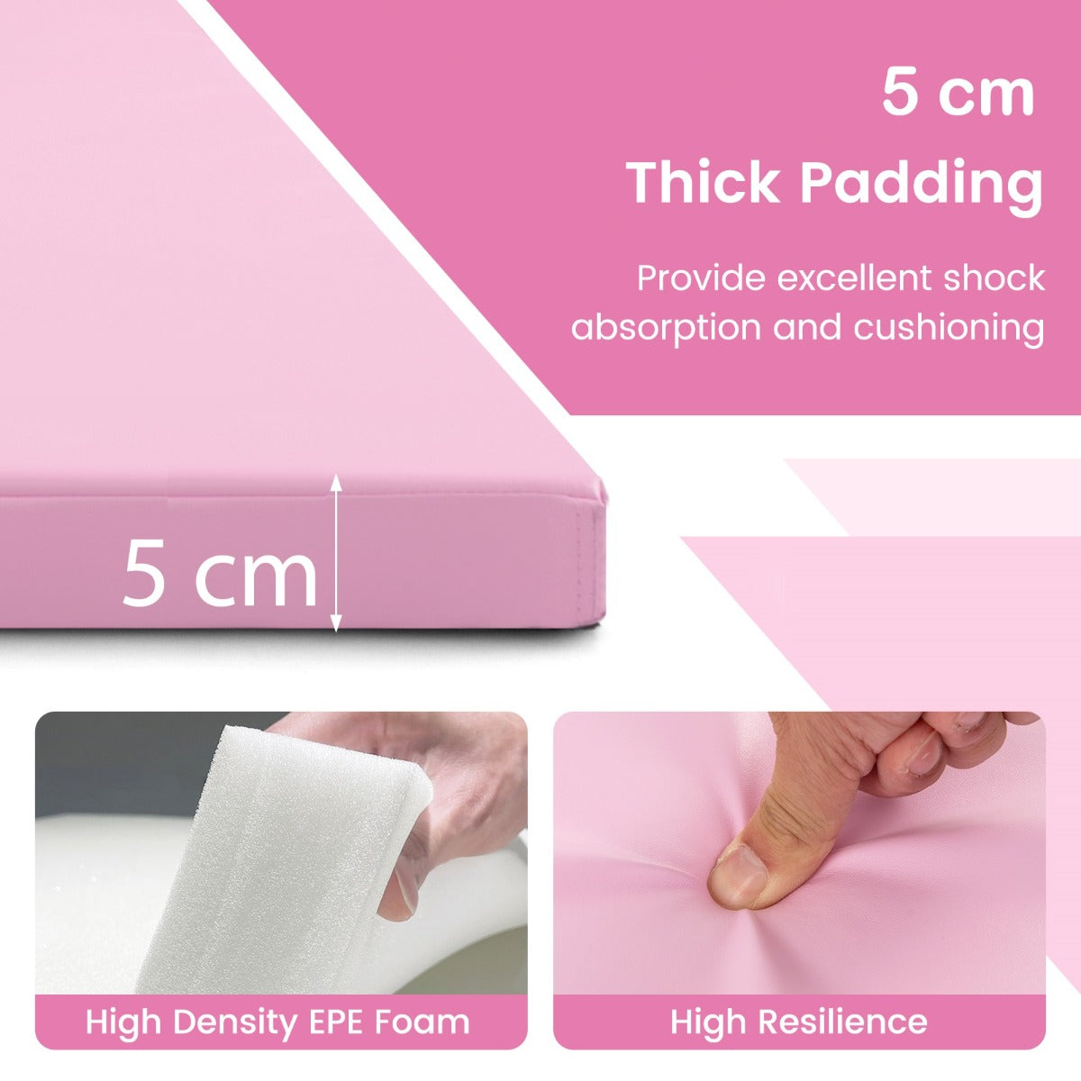 LIVSK Opvouwbare Gymnastiekmat - 5 cm EPE-schuim - Klittenbandsluiting - Handgrepen - 300 x 117 cm - Lichtroze