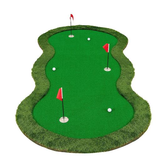 LIVSK Golf Puttingmat - 3 Gaten met Afneembare Deksels - Hoogdicht Gras - Antislip EVA-bodem - Voor Binnen en Buiten - Groen