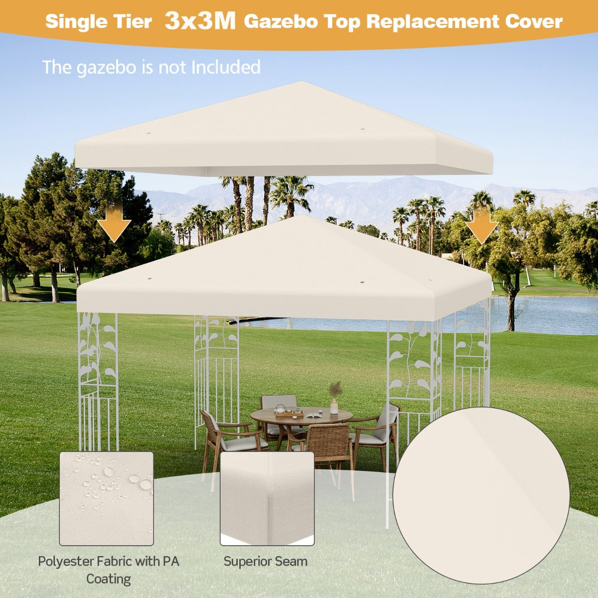 LIVSK Overkappingstent - Waterdicht en Hittebestendig - Stevige Constructie - Ideaal voor Tuinfeesten - 300 x 300 cm - Beige