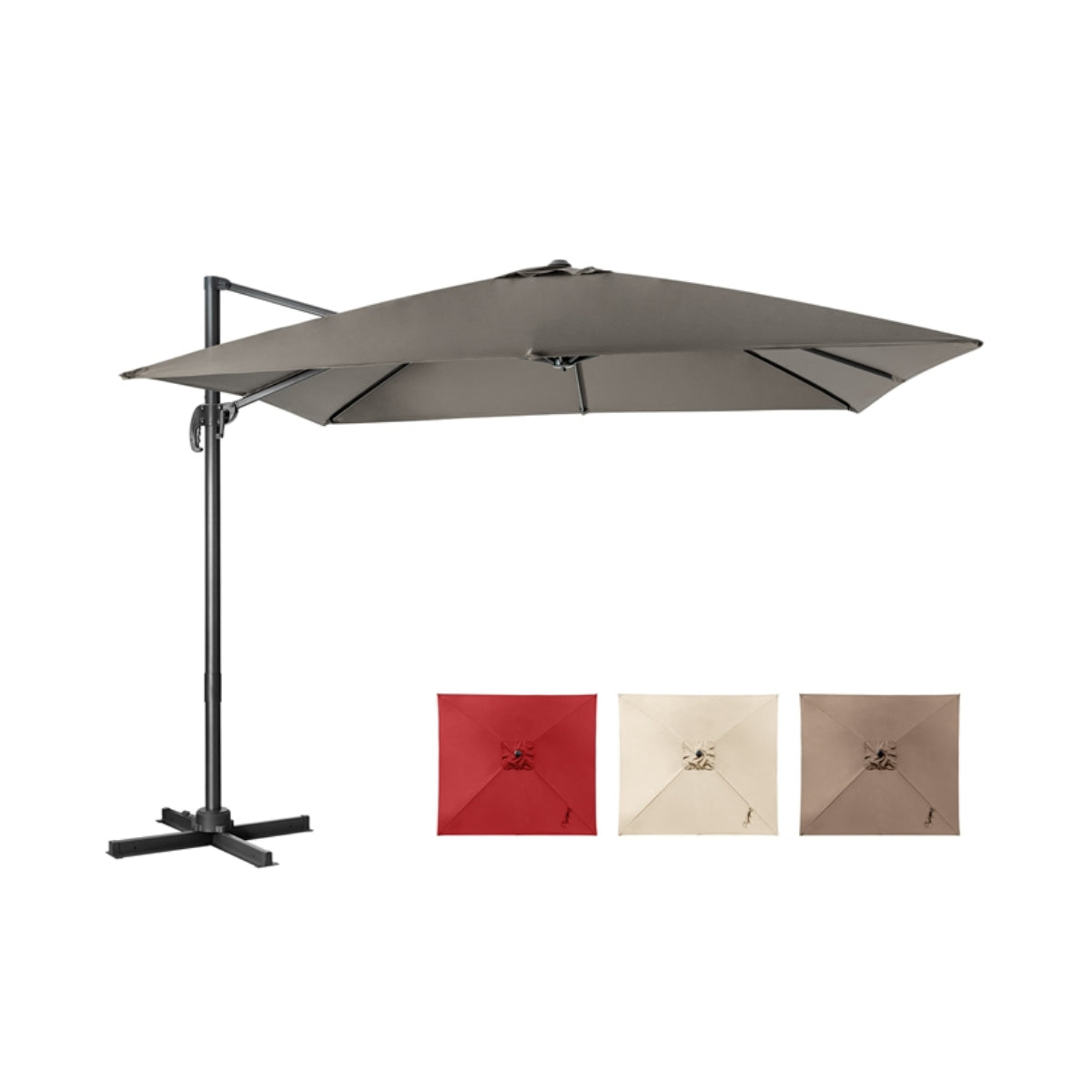 Livsk costway 300 x 300 cm parasol zweefparasol met zwengel tuinparasol kantelbaar 360 draaibaar grote terrasparasol marktparasol grijs