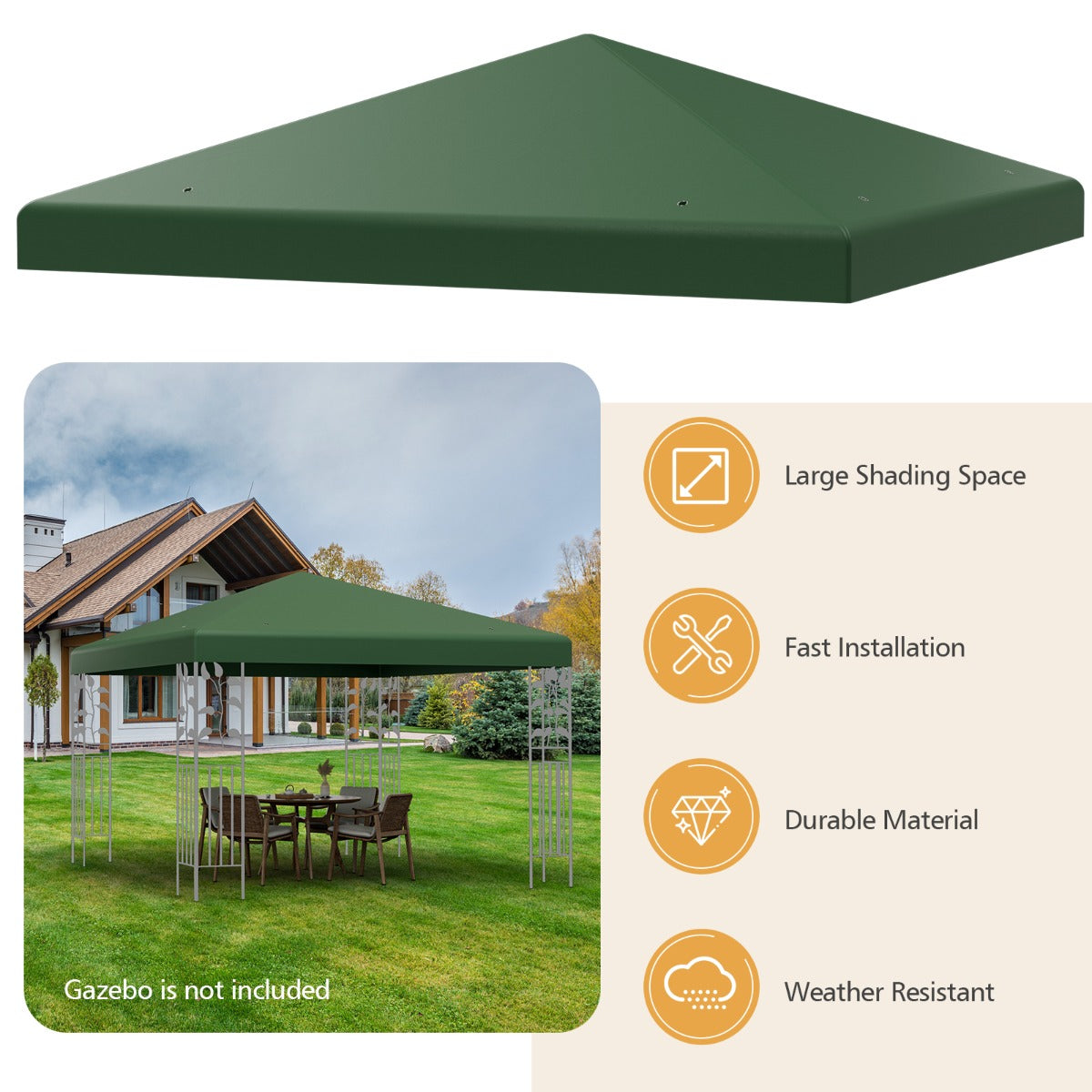 LIVSK Tuinpaviljoen Luifel - Waterdicht en Hittebestendig - Stevige Constructie - 300 x 300 cm - Perfect voor Buiten - Groen