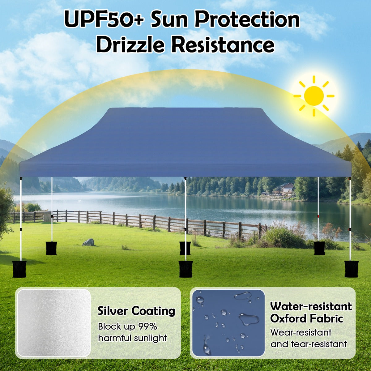 LIVSK Pop-up Paviljoen Tent - Ruimte voor 15-20 Personen - Waterdicht Oxford - Verstelbare Hoogte 296-316 cm - Blauw