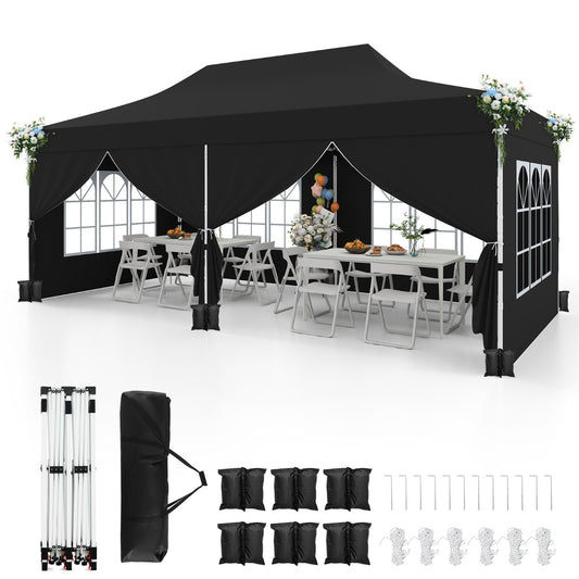 LIVSK Pop-up Partytent 600 x 300 x 296-316 cm - Afneembare Zijwanden - UPF 50+ Bescherming - Draagtas - Zwart