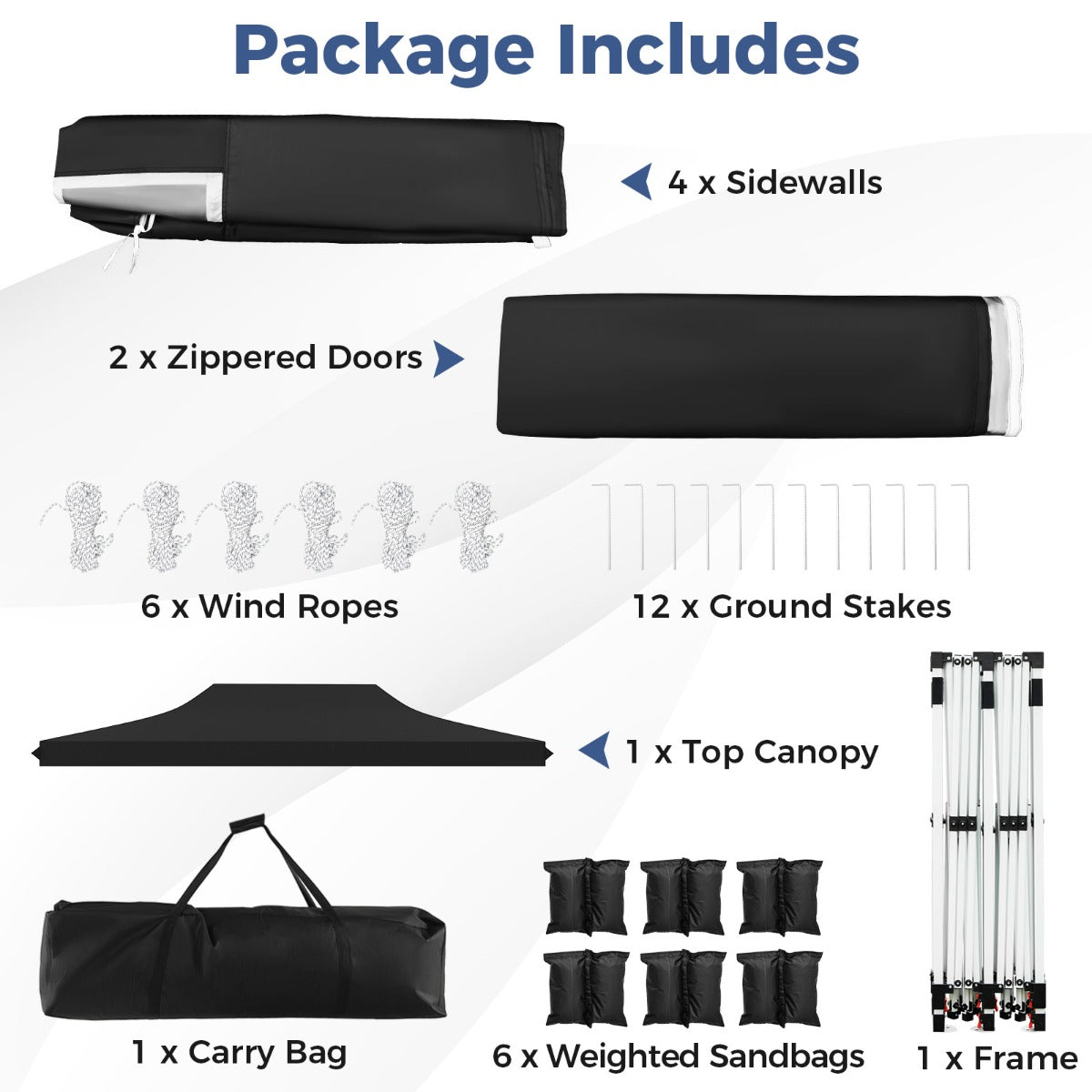 LIVSK Pop-up Partytent 600 x 300 x 296-316 cm - Afneembare Zijwanden - UPF 50+ Bescherming - Draagtas - Zwart