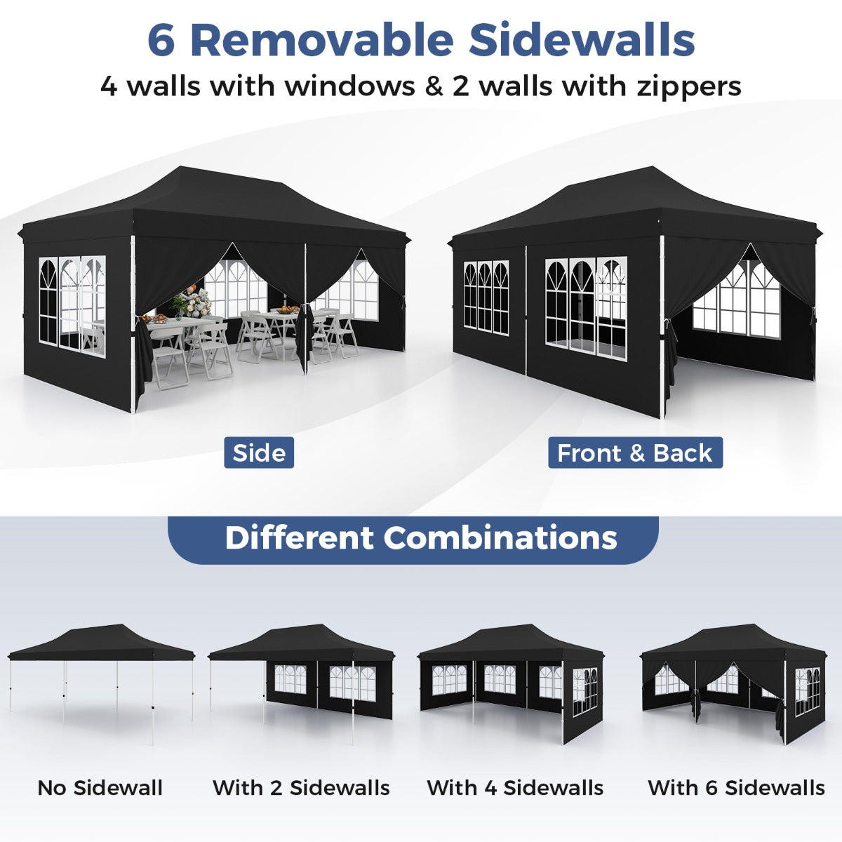 LIVSK Pop-up Partytent 600 x 300 x 296-316 cm - Afneembare Zijwanden - UPF 50+ Bescherming - Draagtas - Zwart