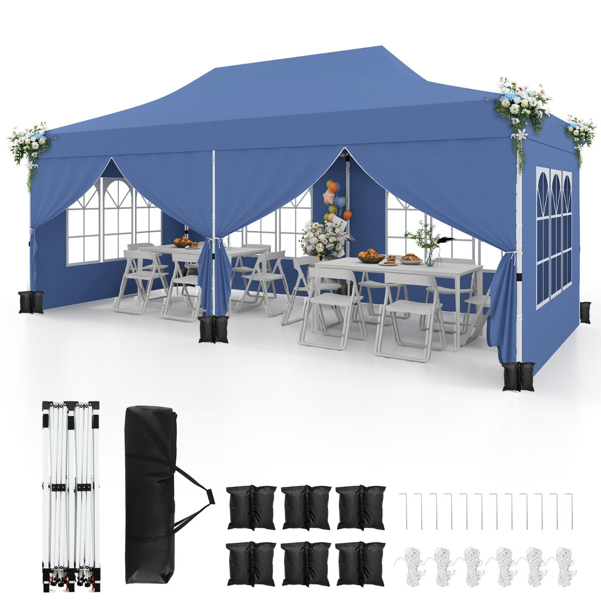 LIVSK Pop-up Partytent - Afneembare Zijwanden - UPF 50+ - Eenvoudig op te zetten - Voor 15-20 personen - Blauw