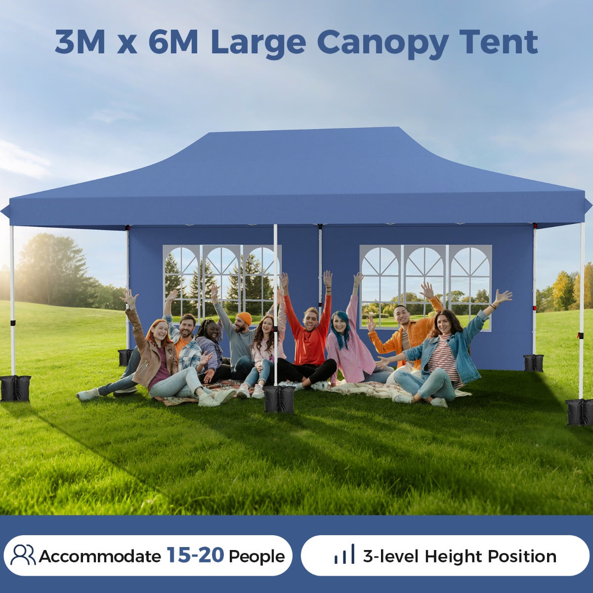 LIVSK Pop-up Partytent - Afneembare Zijwanden - UPF 50+ - Eenvoudig op te zetten - Voor 15-20 personen - Blauw