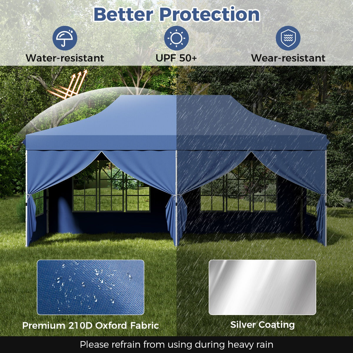LIVSK Pop-up Partytent - Afneembare Zijwanden - UPF 50+ - Eenvoudig op te zetten - Voor 15-20 personen - Blauw