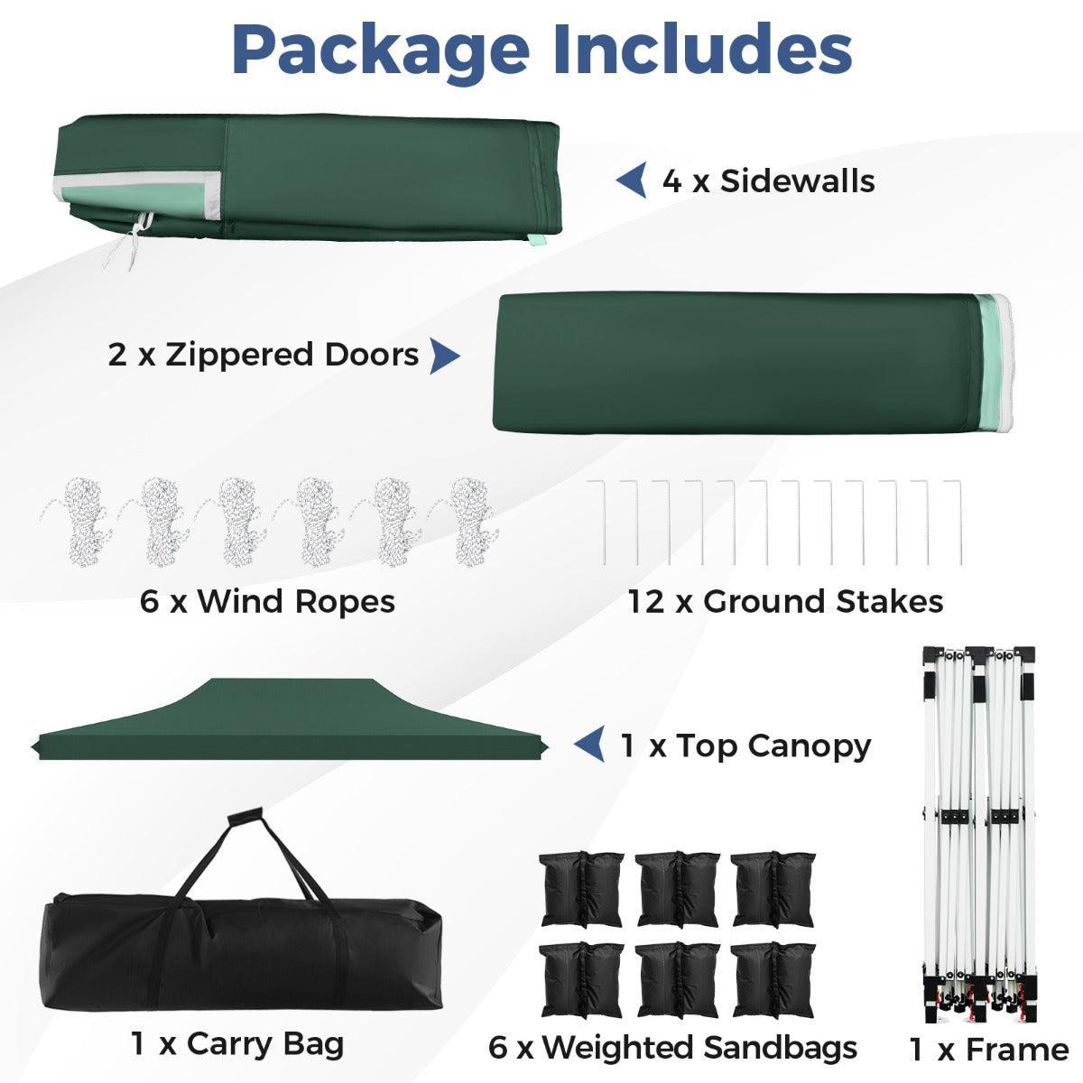LIVSK Partytent 300 x 600 x 296–316 cm - 6 Afneembare Zijwanden - Pop-up Ontwerp - UV-bescherming - Voor 15-20 Personen - Groen