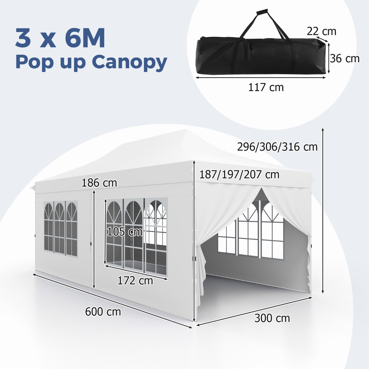 LIVSK Partytent 300 x 600 x 296–316 cm - Afneembare Zijwanden - UV-bescherming 50+ - Pop-up Ontwerp - Voor 15–20 Personen - Wit