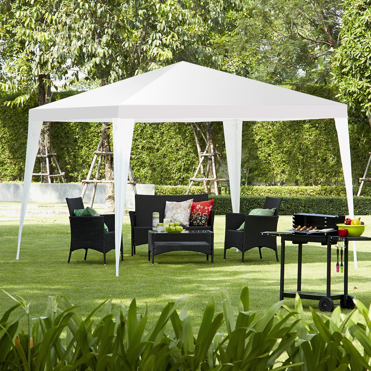 LIVSK Tuinpaviljoen 300 x 300 cm - Waterdicht PE - Metalen Frame - Inclusief Windtouwen en Grondpinnen - Voor Feesten en