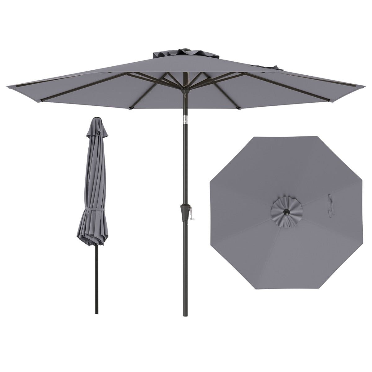 LIVSK Terrasparasol 303 x 253 cm - Kantelbaar met Zwengel - 8 Baleinen - Waterafstotend en Zonwerend - Grijs