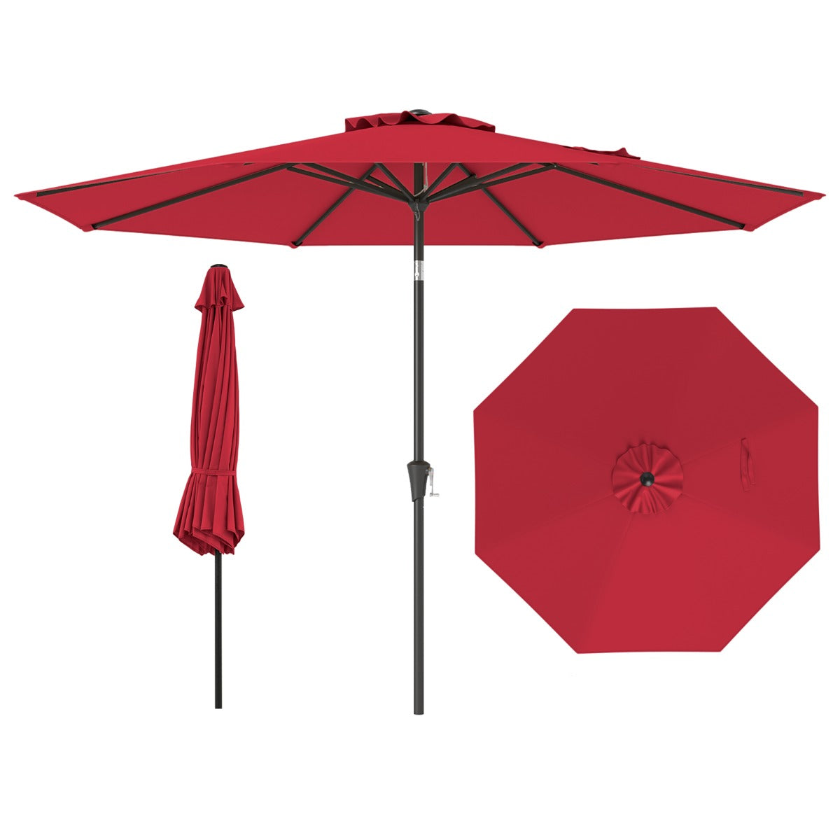 LIVSK Terrasparasol - Kantelbaar met Zwengel - Polyester met PA-coating - Waterafstotend - 303 x 253 cm - Rood