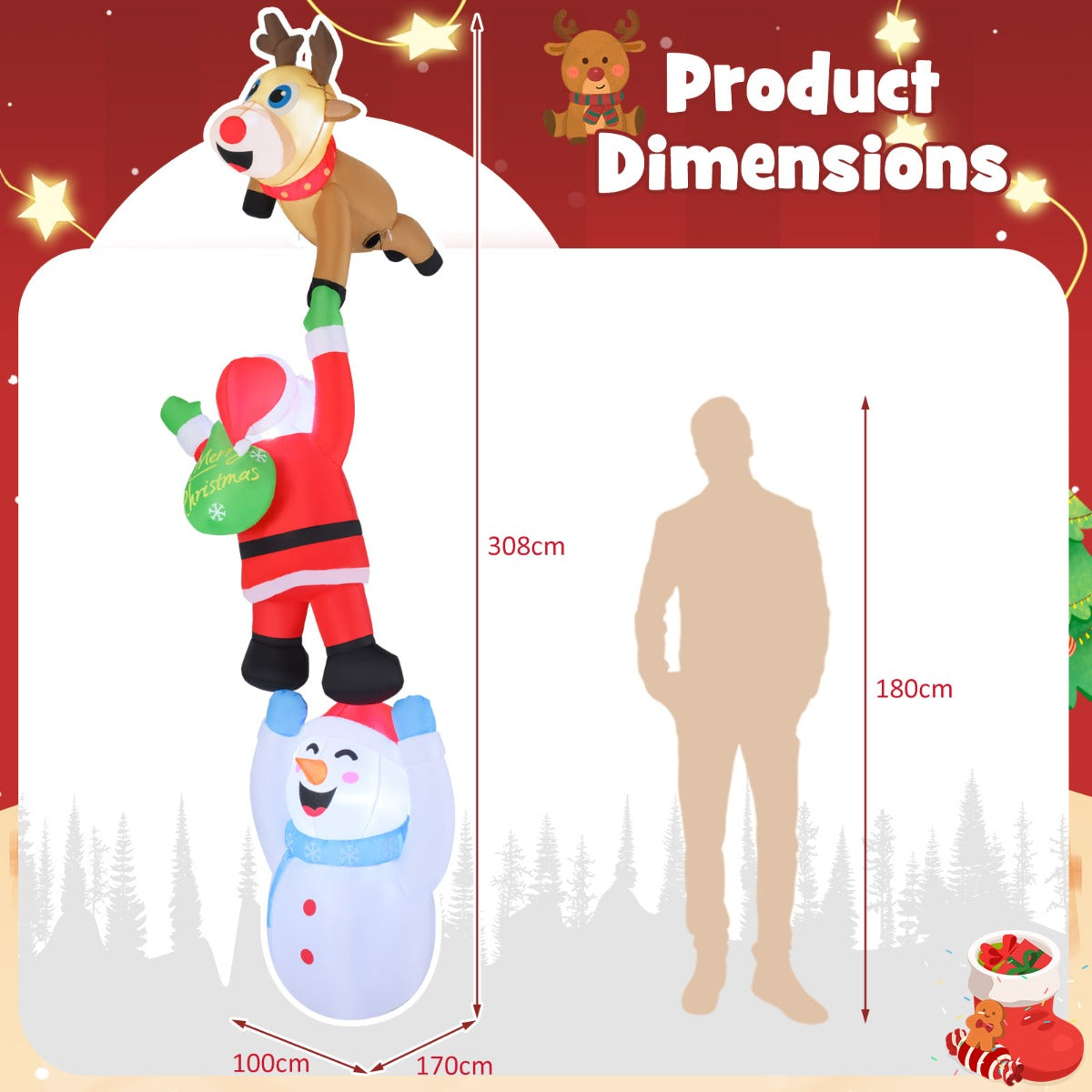 Livsk costway 308 cm opblaasbare kerstversiering gigantische verlichte klimmende kerstman 1 1