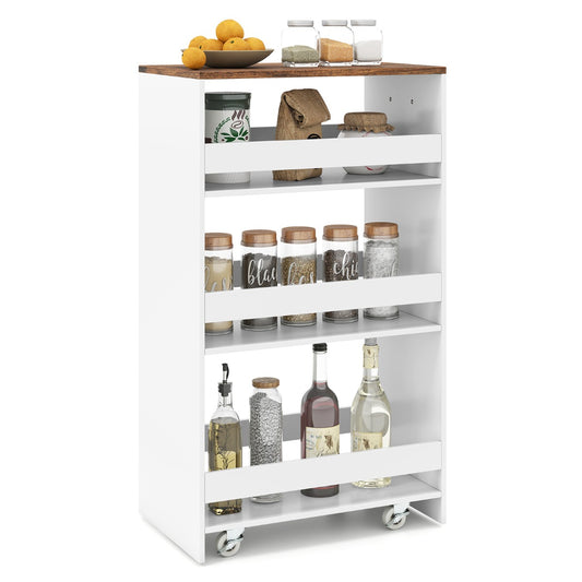 Livsk costway 30cm smalle mobiele serveerwagen met open planken keukenwagen op wielen wit