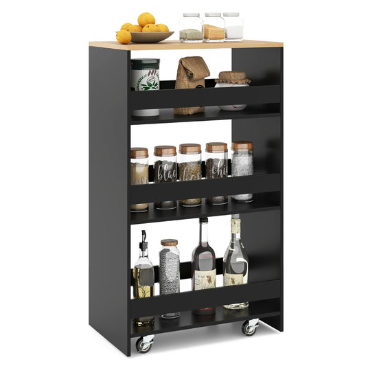 Livsk costway 30cm smalle mobiele serveerwagen met open planken keukenwagen op wielen zwart