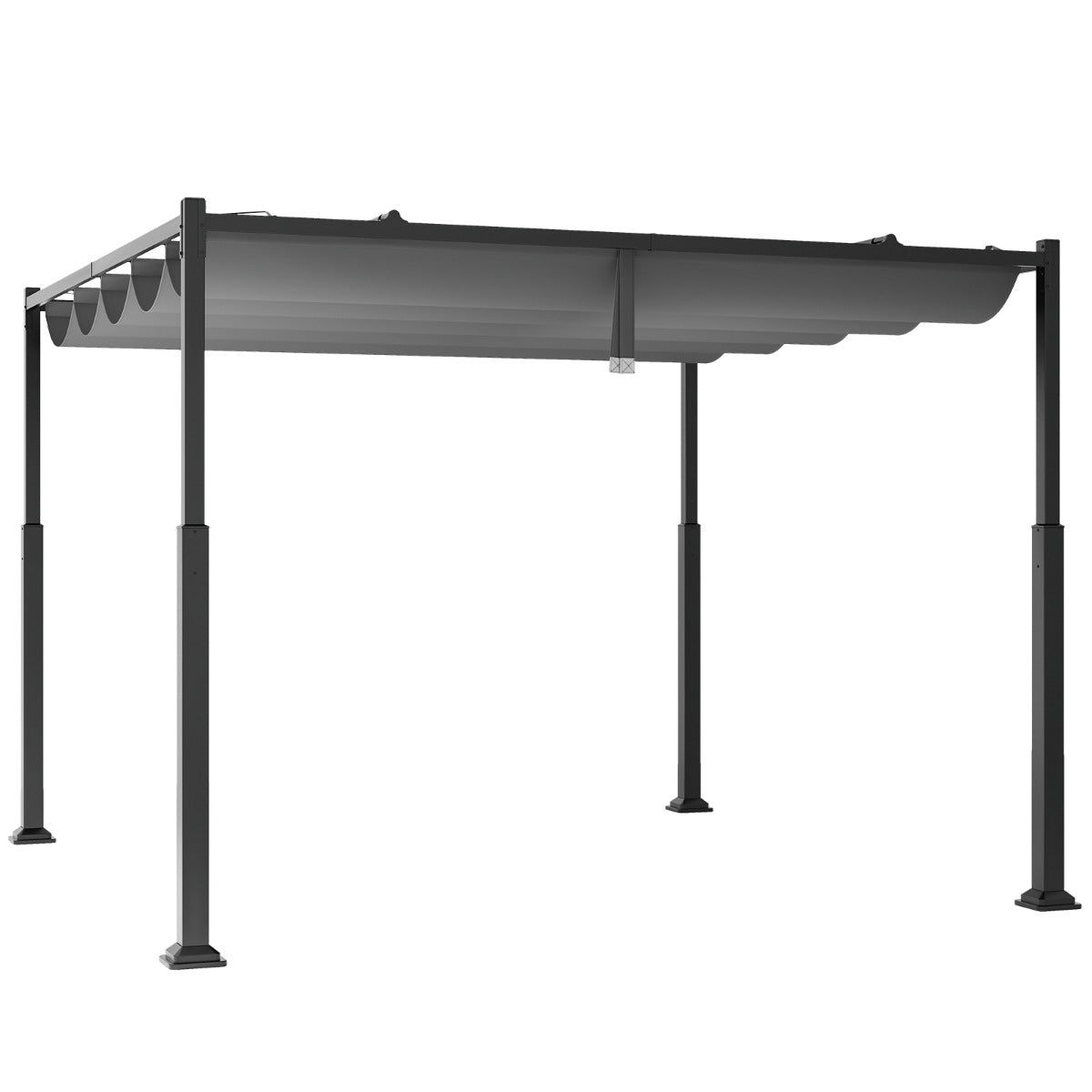 LIVSK Buitenpergola 310 x 310 x 225 cm - Uitschuifbare Luifel - Weerbestendig Polyester - Stevige Constructie - Grijs+Zwart