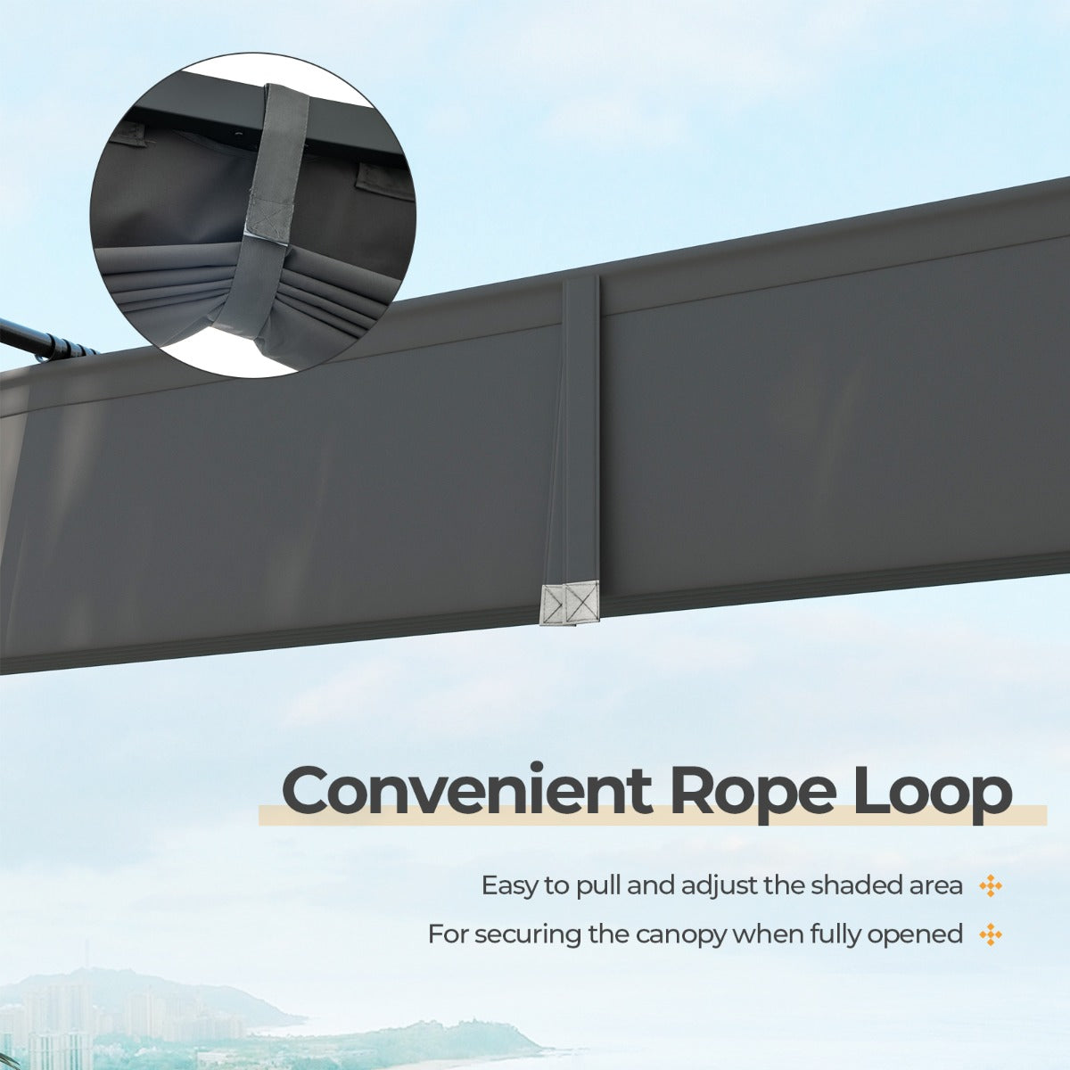 LIVSK Buitenpergola 310 x 310 x 225 cm - Uitschuifbare Luifel - Weerbestendig Polyester - Stevige Constructie - Grijs+Zwart