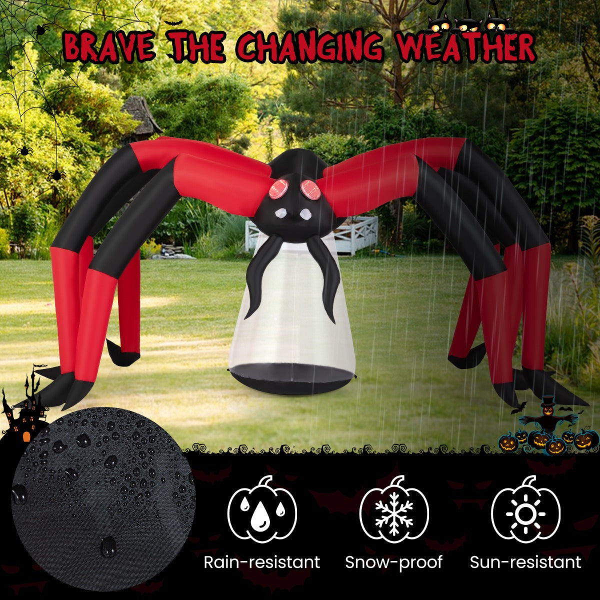 LIVSK Opblaasbare Halloween Spin - Gigantisch 313 cm - LED Verlichting - Inclusief Grondpennen en Touwen - Zwart + Rood