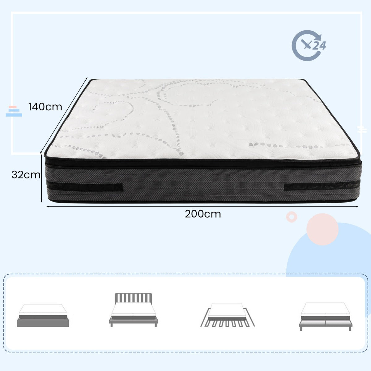 LIVSK Enhanced Hybrid Foam Matras - 32 cm Dik - 7 Zone Pocketveren - Ademend - Voor Zij-, Rug- en Buikslapers - Wit