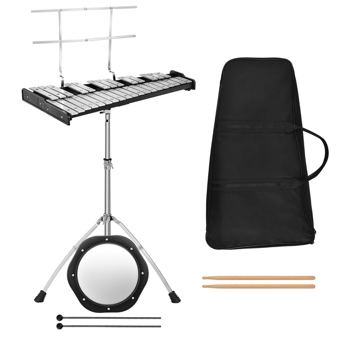 Livsk costway 32 noten xylofoon opvouwbaar slaginstrument met verstelbare standaard muziekstandaard 20 cm oefenschijf belhamers houten mallets