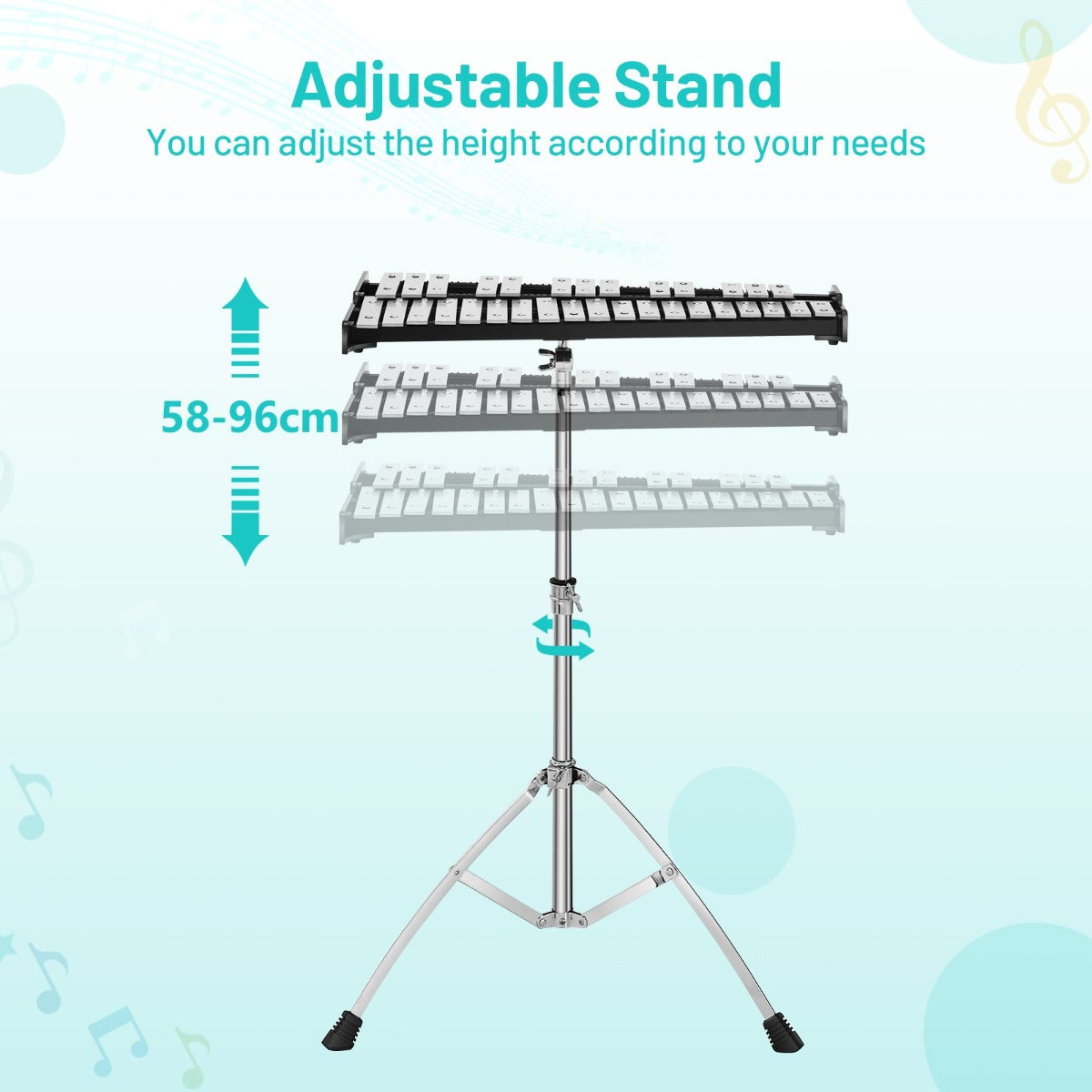 Livsk costway 32 noten xylofoon opvouwbaar slaginstrument met verstelbare standaard muziekstandaard 20 cm oefenschijf belhamers houten mallets 6