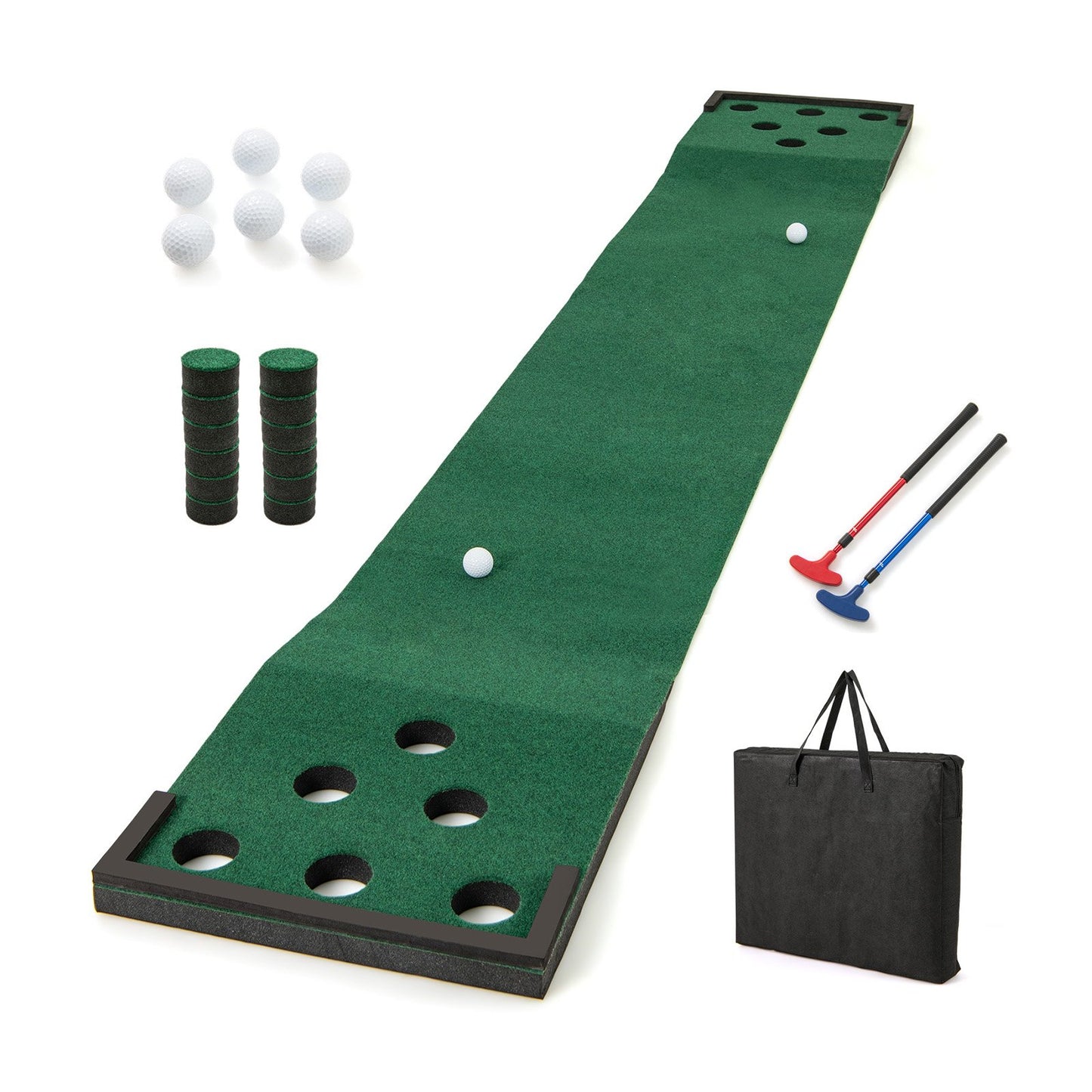 LIVSK Verstelbare Puttingmat Set - Inclusief 2 Putters en 6 Golfballen - Draagbaar en Duurzaam - Groen