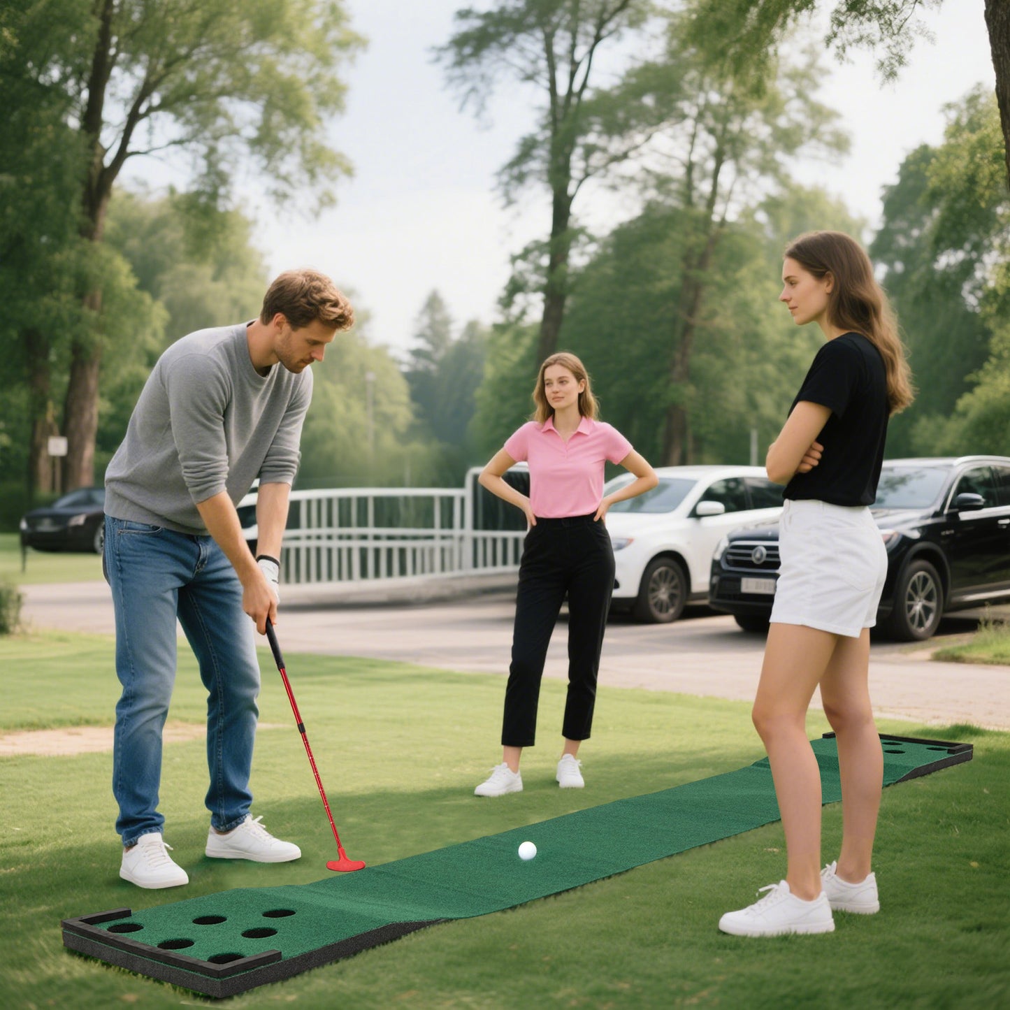 LIVSK Verstelbare Puttingmat Set - Inclusief 2 Putters en 6 Golfballen - Draagbaar en Duurzaam - Groen