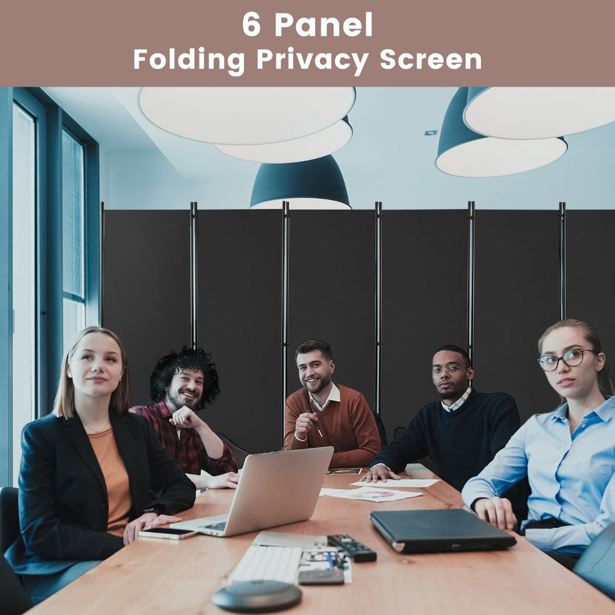 LIVSK Kamerscherm met 6 Panelen - Opvouwbaar en Flexibel - Met 14 Wielen - Privacy en Zonlicht Blokkeren - Grijs
