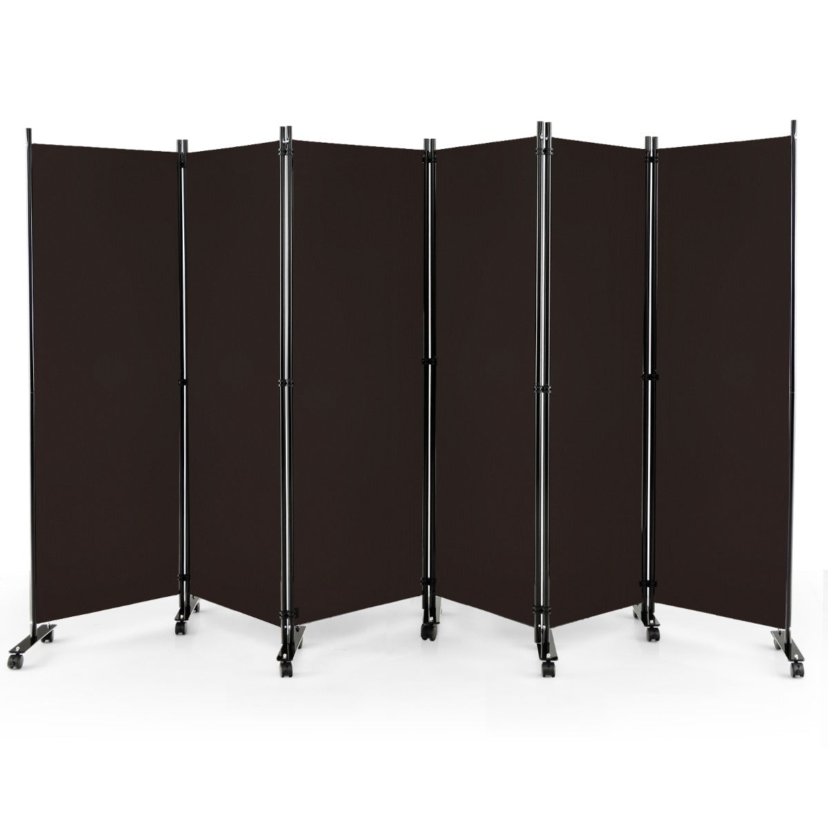 LIVSK Kamerscherm met 6 Panelen - Opvouwbaar - Inkijkbescherming - Vergrendelbare Wielen - 334,5 x 30 x 172 cm - Koffie