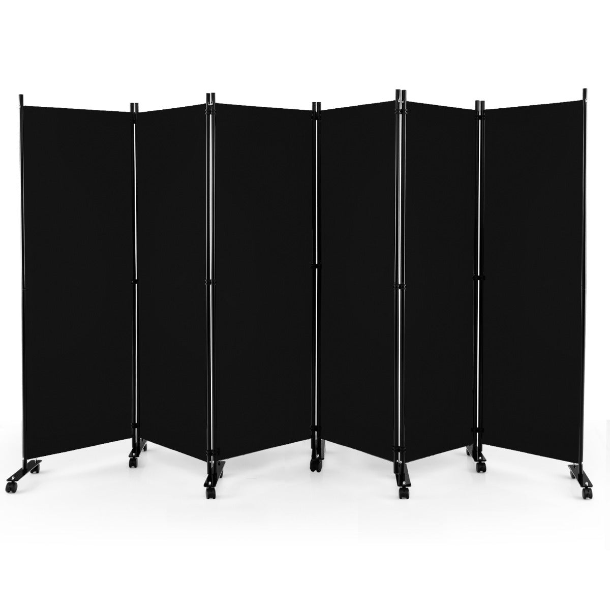 LIVSK Kamerscherm op Wieltjes - 6 Flexibele Panelen - Duurzaam Polyester - Vergrendelbare Wielen - Voor Privacy - Zwart
