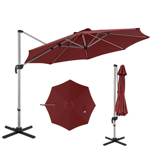 LIVSK Buitenparasol - 360° Draaiing - 5 Verstelbare Kantelhoeken - Hoogwaardige Polyester - 339 cm - Rood