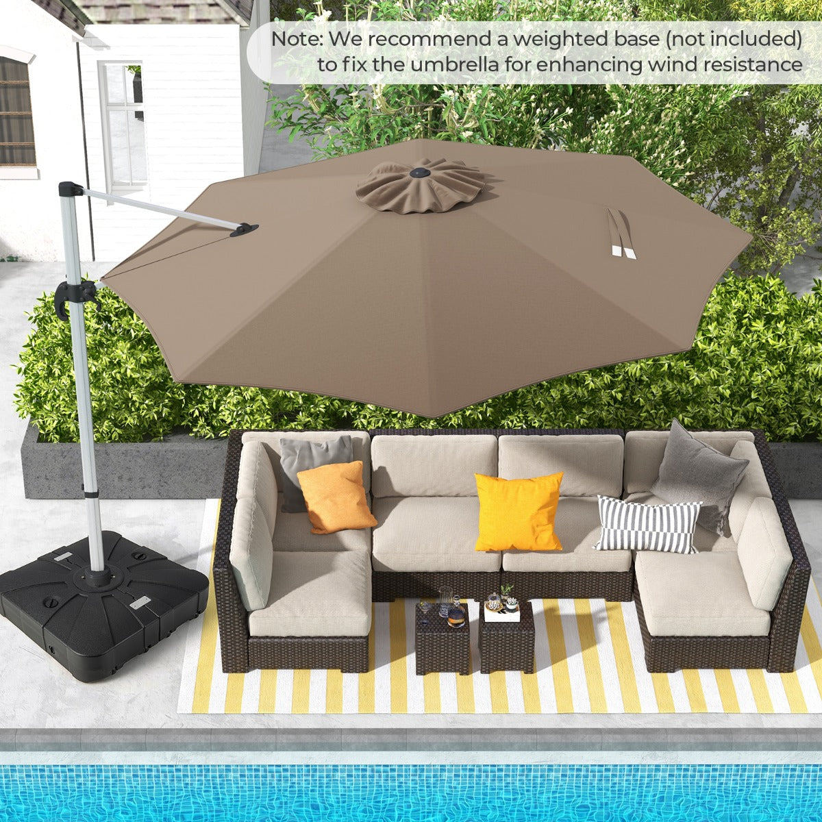 LIVSK Zweefparasol - 360° Rotatie - Verstelbare Kanteling - Duurzaam Polyester - 339 x 260 cm - Bruin