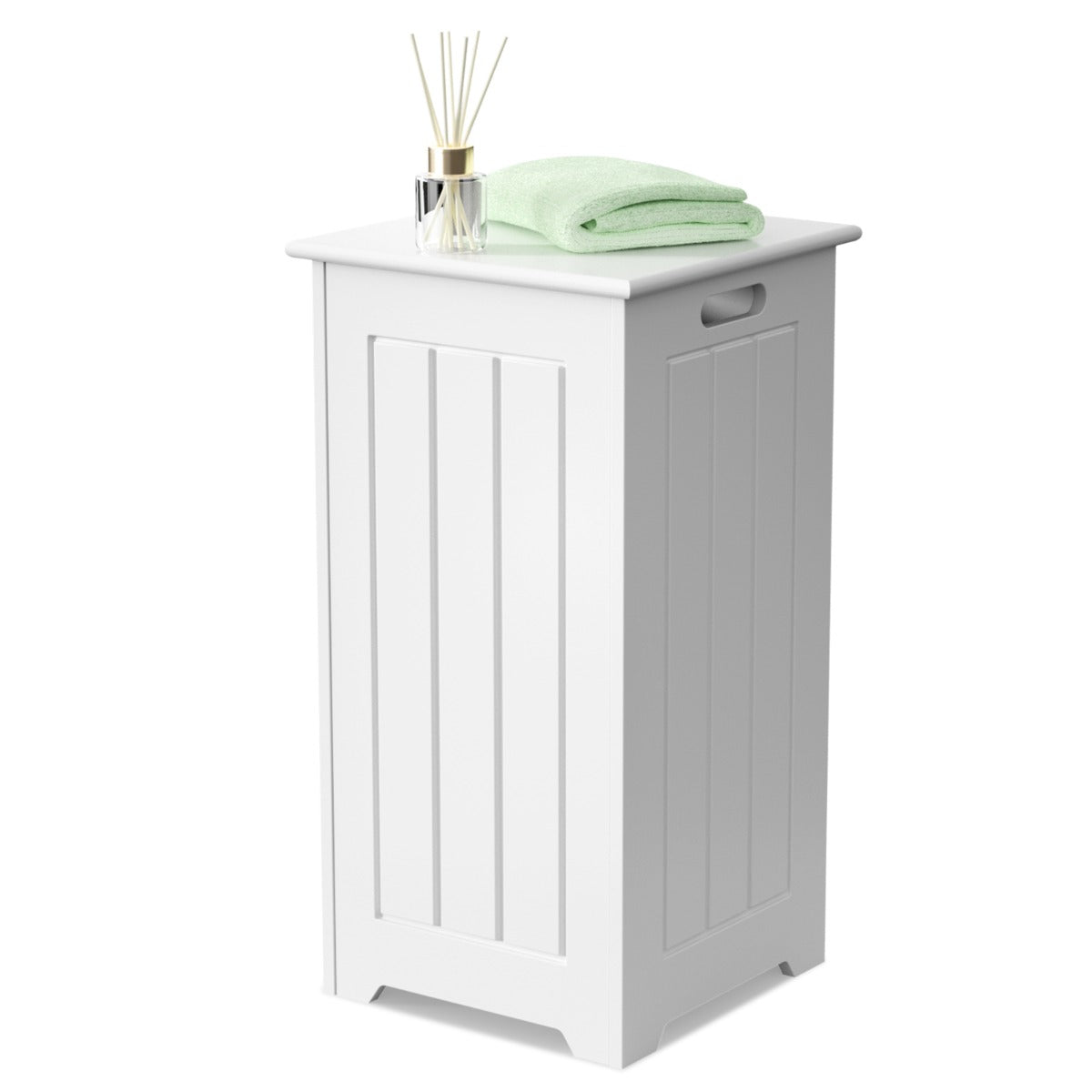 LIVSK Vrijstaande Wasserijkast - Stevig MDF - 20 kg Draagvermogen - Scharnierend Deksel - Compact Ontwerp - Wit