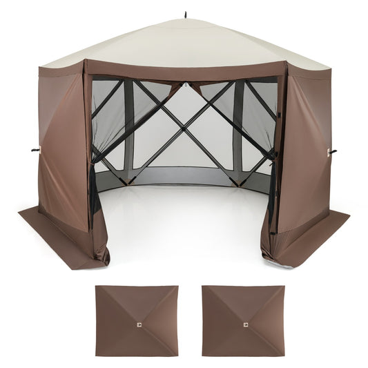 LIVSK Gazebo met Gaaswanden en Afneembare Zijpanelen - Voor 8 tot 10 Personen - Eenvoudige Montage - Koffie