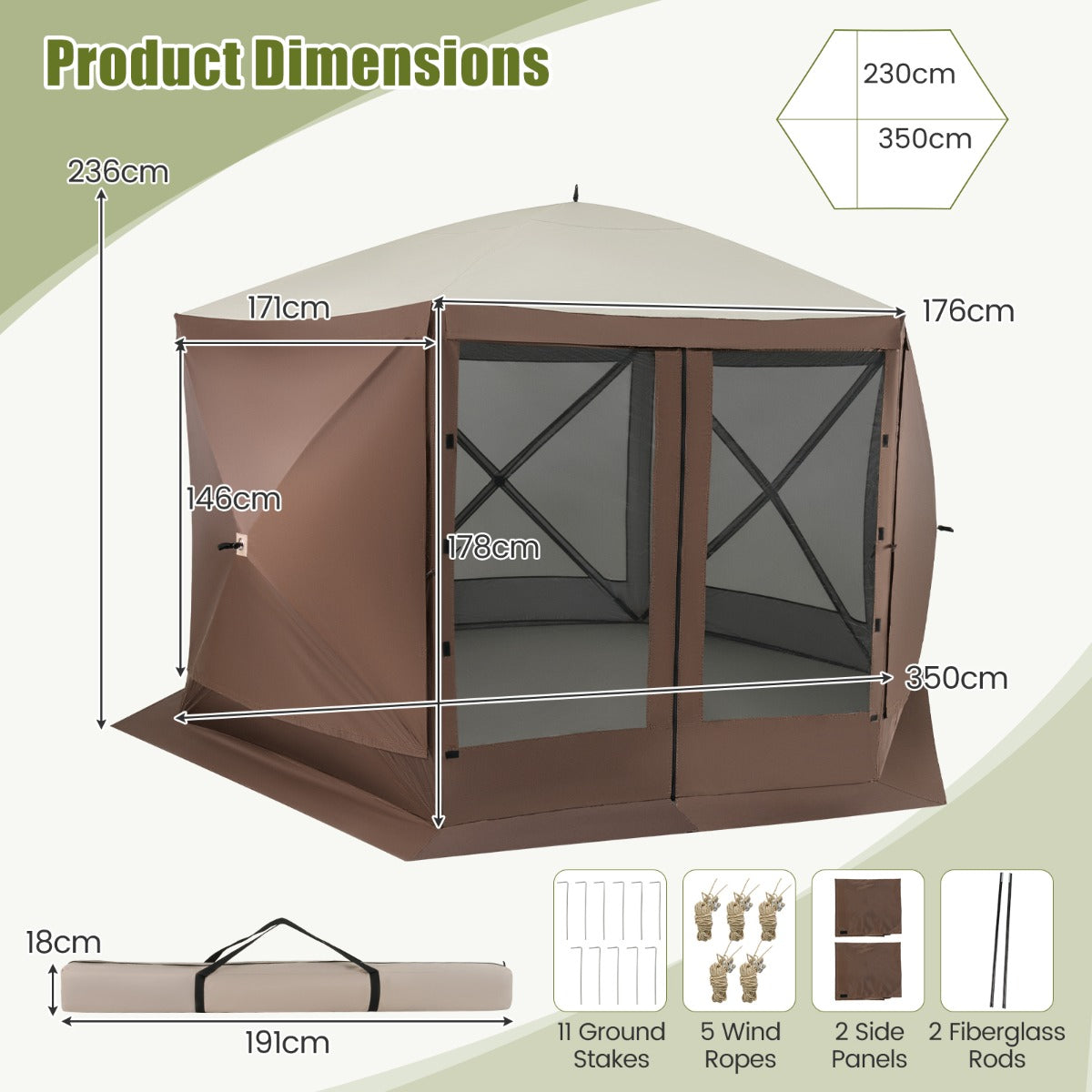 LIVSK Gazebo met Gaaswanden en Afneembare Zijpanelen - Voor 8 tot 10 Personen - Eenvoudige Montage - Koffie