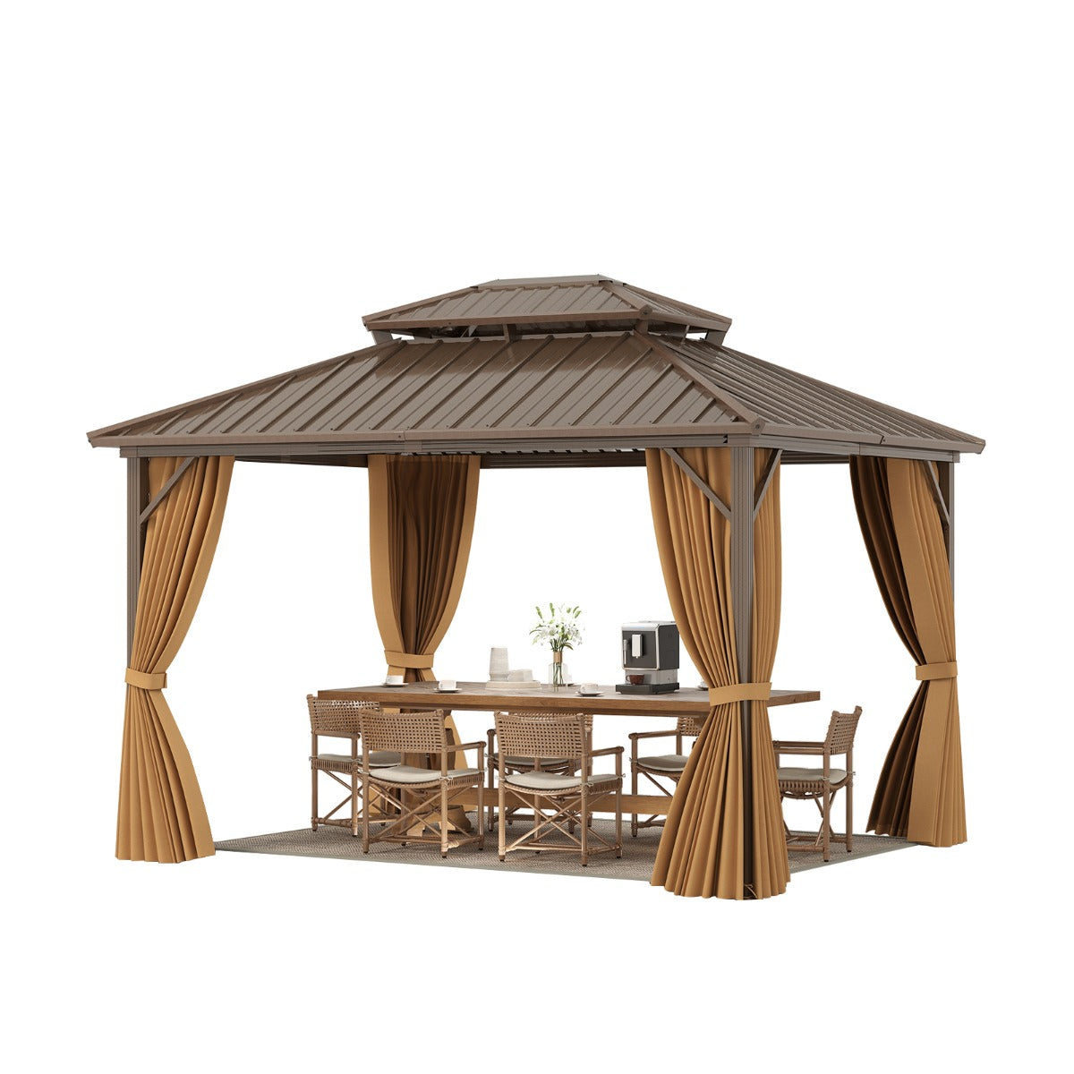 LIVSK Tuinpaviljoen met Dubbelwandig Dak - Robuust Aluminium Frame - Ventilatie - Voor Buitengebruik - 354 x 294 x 284 cm -
