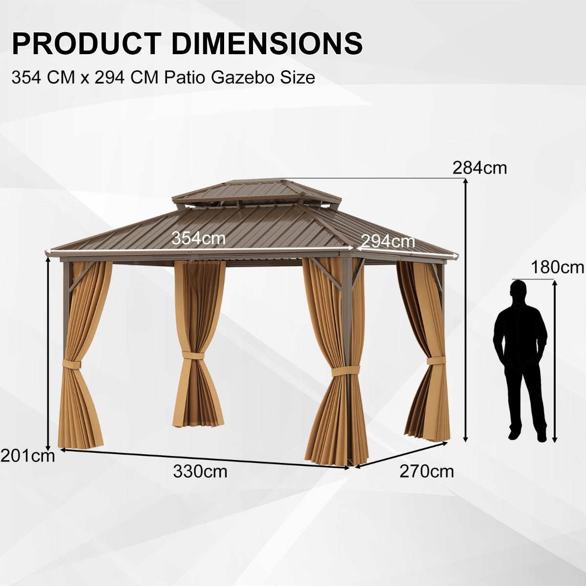 LIVSK Tuinpaviljoen met Dubbelwandig Dak - Robuust Aluminium Frame - Ventilatie - Voor Buitengebruik - 354 x 294 x 284 cm -
