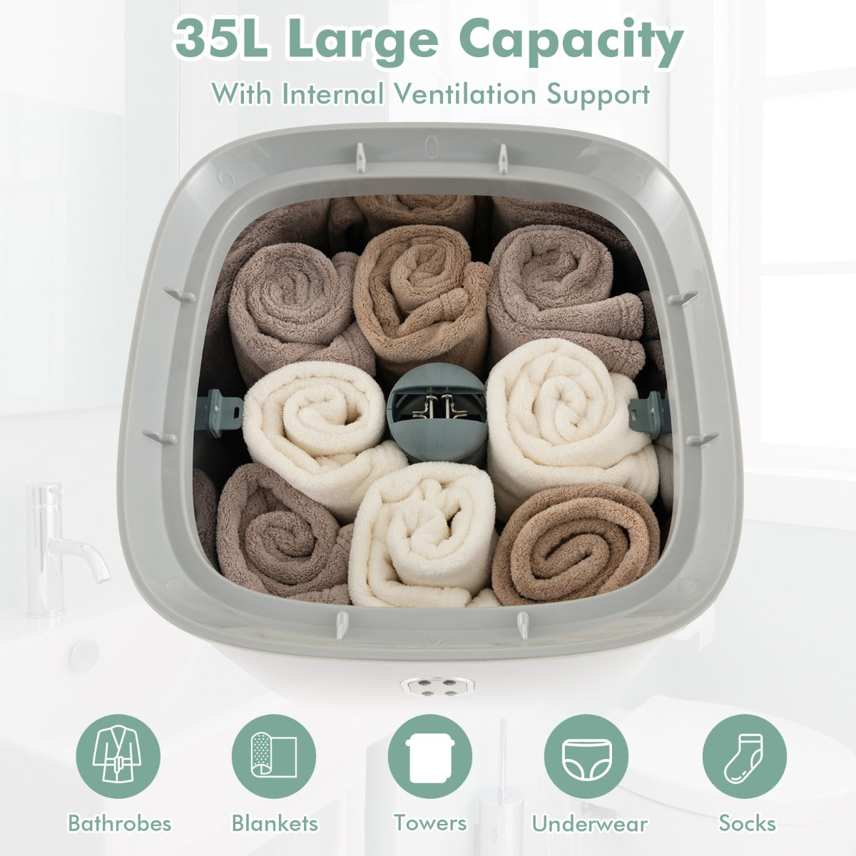 Livsk costway 35l grote handdoekwarmer met timer elektrische handdoekdroger plafondwarmer wit 3