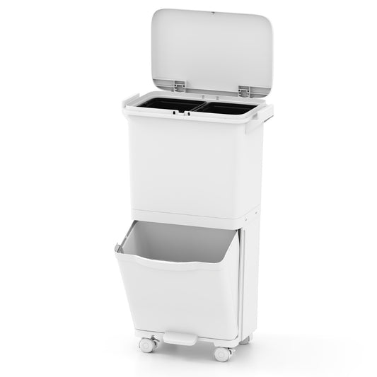LIVSK Afvalemmer 36 L - 2 Uitneembare 10L Containers - Voetpedaal - 4 Wielen - Makkelijk te Reinigen - Wit