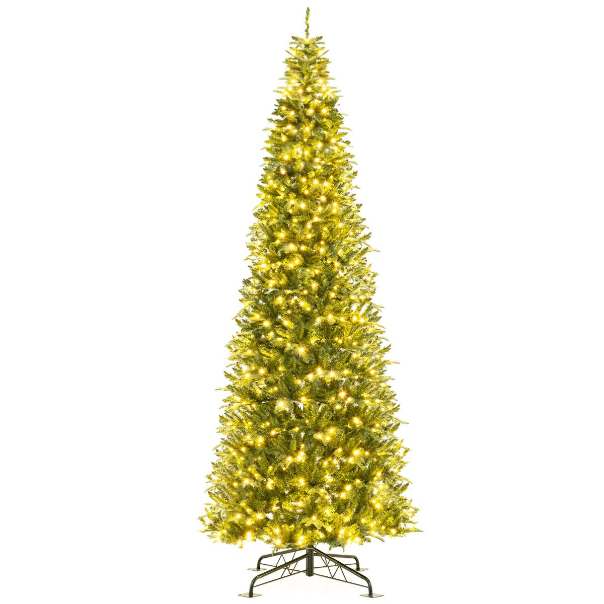 Livsk costway 360 cm hoge kunstkerstboom met verlichting snelle aansluiting kerstversiering voor binnen en buiten groen