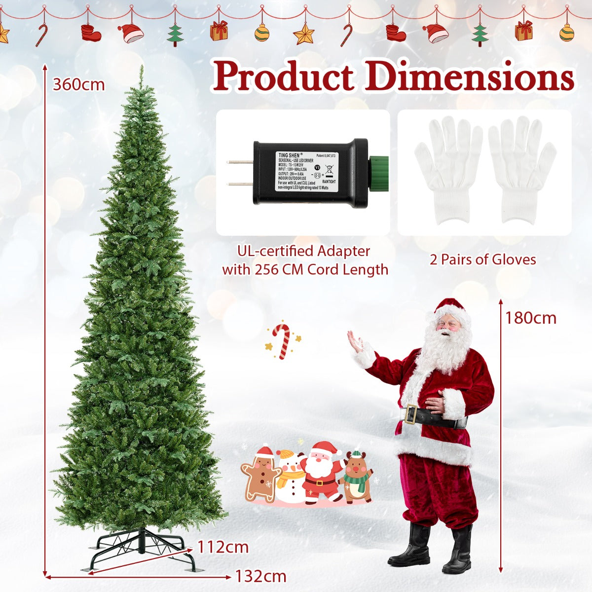 Livsk costway 360 cm hoge kunstkerstboom met verlichting snelle aansluiting kerstversiering voor binnen en buiten groen 2