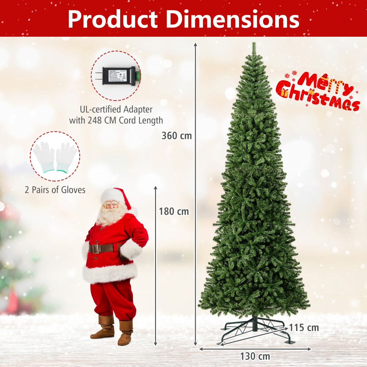Livsk costway 360 cm verlichte kunstkerstboom met 2536 pvc takpunten groen 1 1
