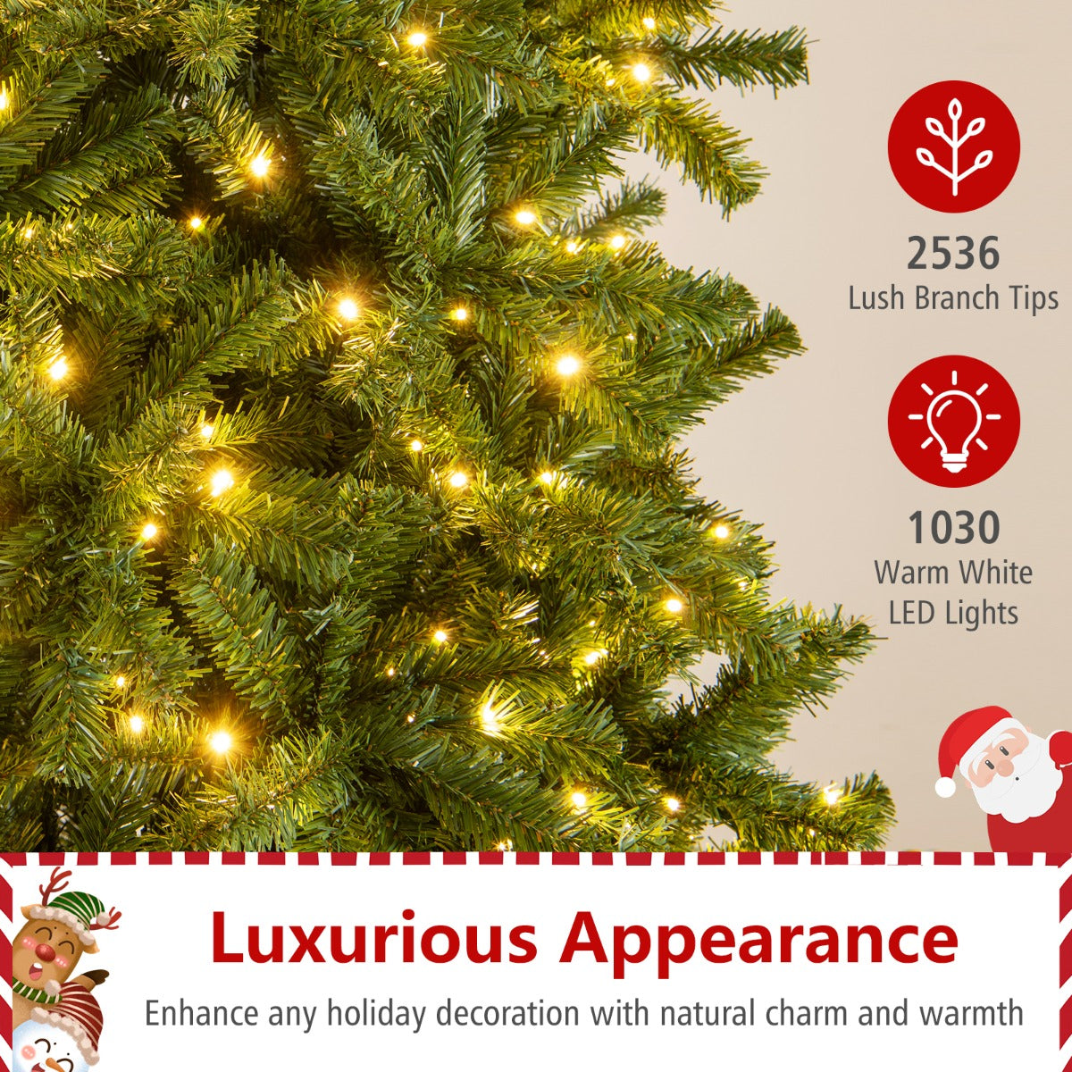 Livsk costway 360 cm verlichte kunstkerstboom met 2536 pvc takpunten groen 2