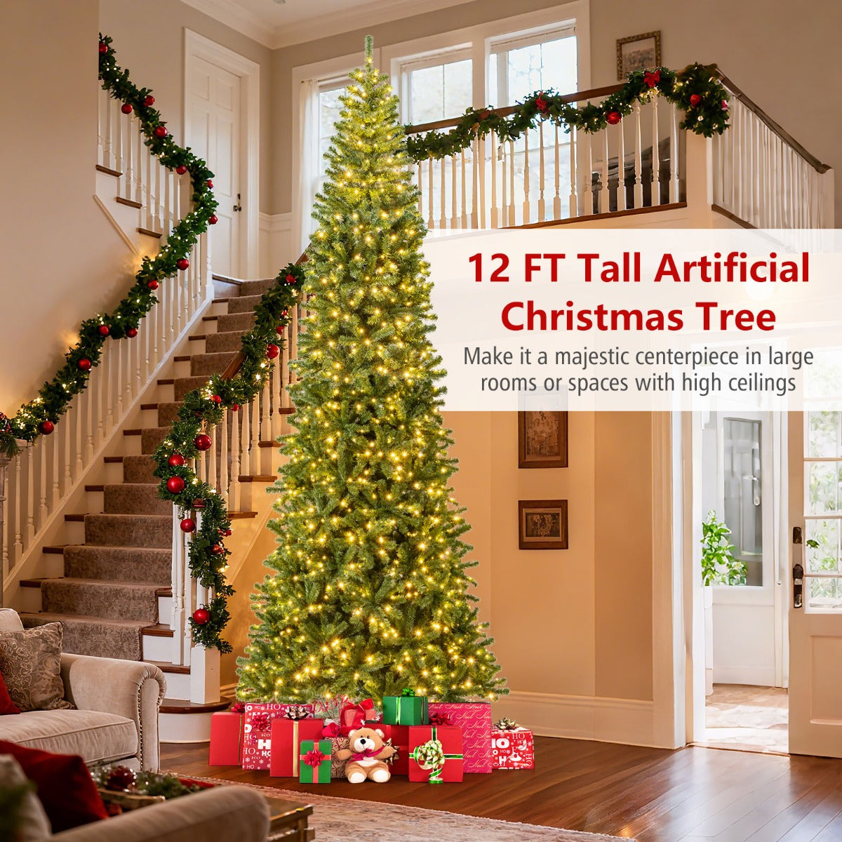 Livsk costway 360 cm verlichte kunstkerstboom met 2536 pvc takpunten groen 6