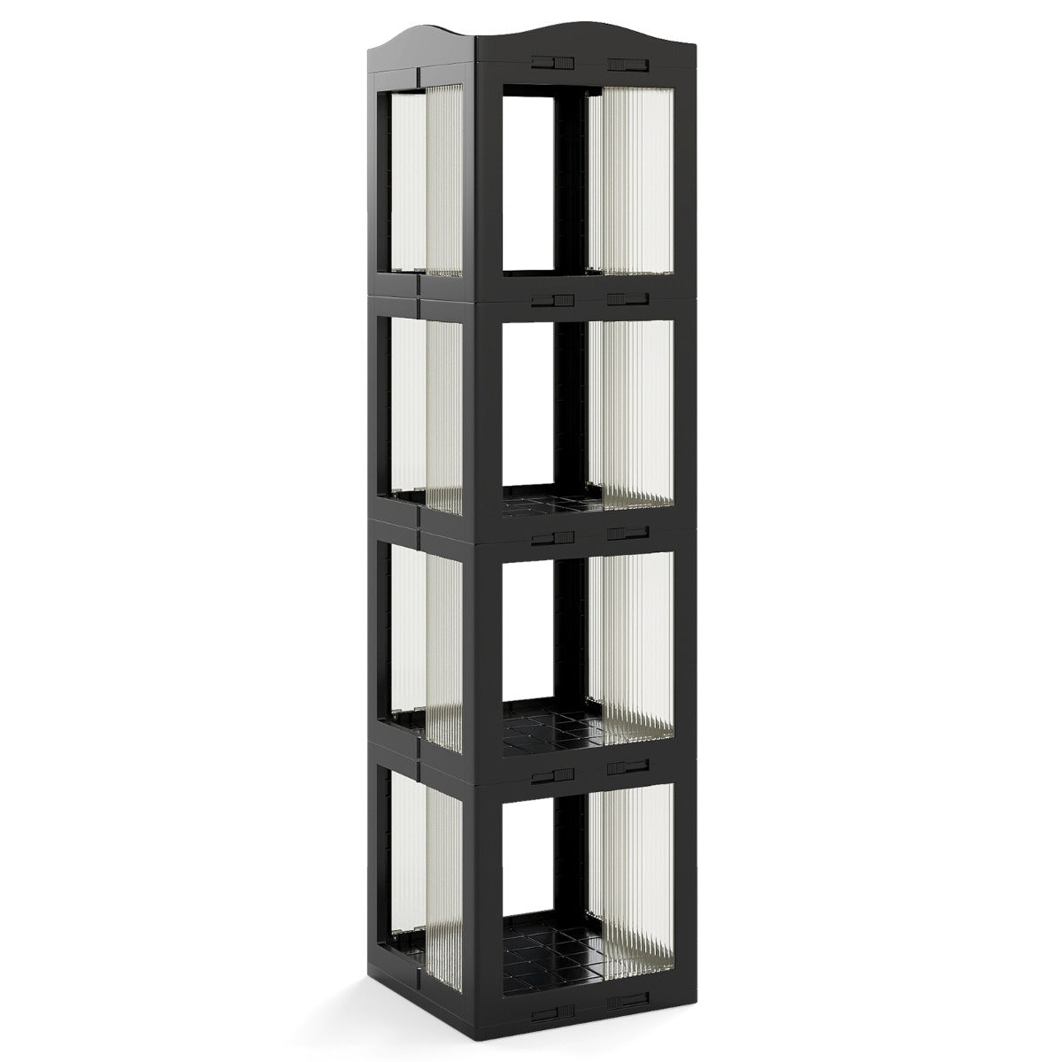 Livsk costway 360 draaibare boekenkast 4 laags verticale rekken met transparante panelen en draaibare voet zwart 1 1