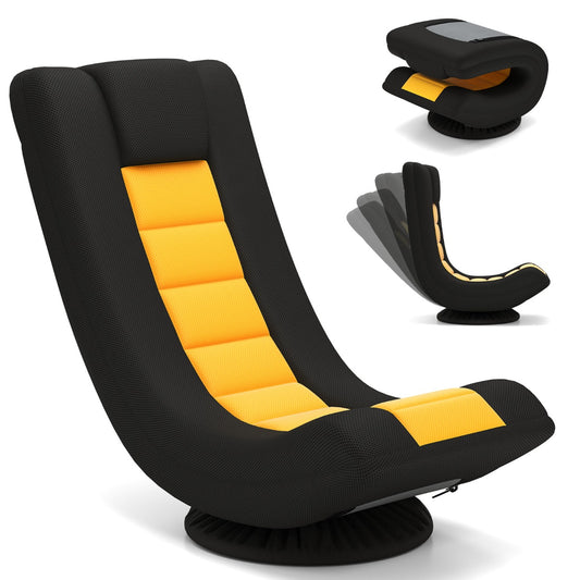 LIVSK Draaibare Opklapbare Vloerstoel - 4 Verstelbare Posities - 360° Draaivoet - Ergonomisch - Zwart + Geel