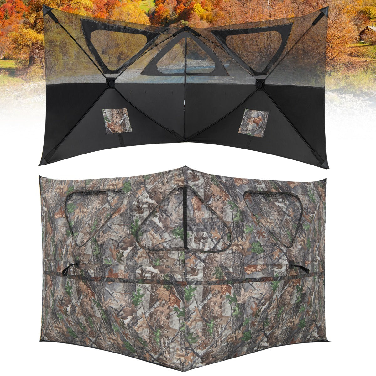 LIVSK Draagbare Jachthut 360° Transparant - Camouflage - 3 Ramen - Waterdicht en Stevig - Inclusief Draagtas - Groen