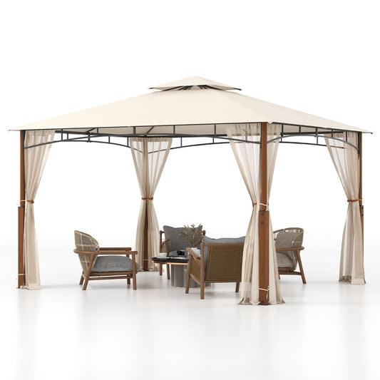 LIVSK Buitenpaviljoen met Muggennet - Waterdicht - Eenvoudige Montage - Stevig Metaal - 316 x 260 x 228 cm - Beige+Natuurlijk